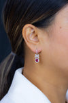 2.56 Carats Total Oval Cut Ruby with Mixed Cut Diamond Dangle Earrings in White Gold