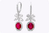 2.56 Carats Total Oval Cut Ruby with Mixed Cut Diamond Dangle Earrings in White Gold