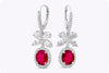 2.56 Carats Total Oval Cut Ruby with Mixed Cut Diamond Dangle Earrings in White Gold