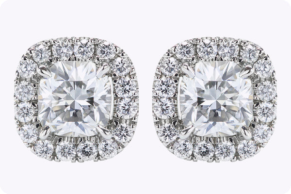 0.65 Carats Total Cushion Cut Diamond Halo Stud Earrings in Platinum