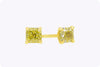 GIA Certified 2.74 Carats Radiant Cut Fancy Yellow Diamond Stud Earrings in Yellow Gold