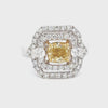 GIA Certified 1.32 Carats Cushion Cut Yellow Diamond Double Halo Engagement Ring in White Gold