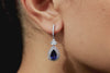 4.18 Carat Blue Sapphire And Diamond Double Halo Dangle Earrings in White Gold