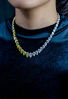 61.96 Carat Total Pear Shape Fancy Yellow and White Diamond Graduating Rivière Necklace in Two Tone