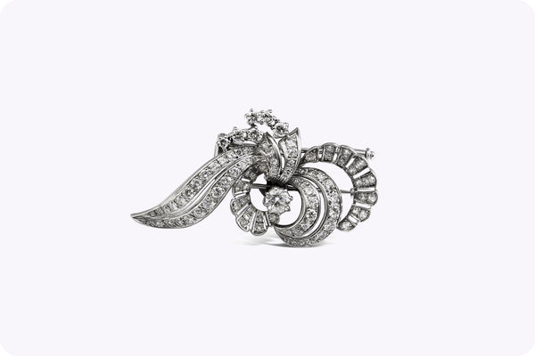 4.07 Carat Total Round Diamond Antique Style Brooch