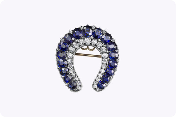 Antique Blue Sapphire and Diamond Horseshoe Brooch