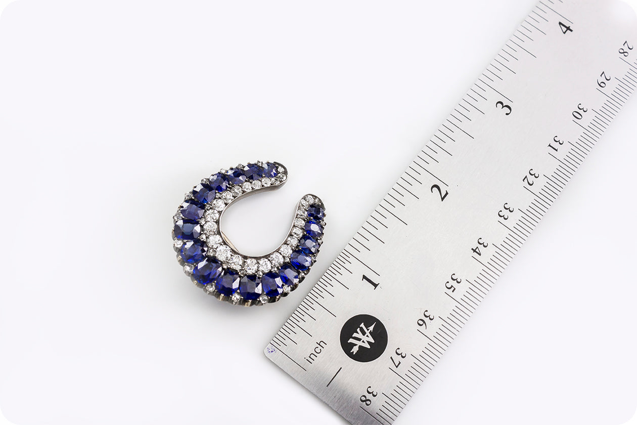 Antique Blue Sapphire and Diamond Horseshoe Brooch