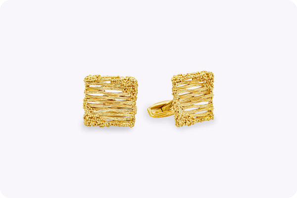 18 Karat Brushed Yellow Gold Square Striated Pattern Cufflinks