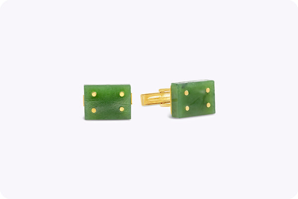 Jade Domino Cufflinks in 14 Karat Yellow Gold