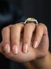 GIA Certified 15.52 Carat Cushion Cut Fancy Yellow Diamond Three-Stone Halo Engagement Ring in Platinum