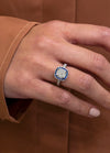 GIA Certified 1.42 Carats Cushion Cut Diamond & Sapphire Halo Engagement Ring in Platinum