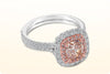 GIA Certified 1.23 Carat Cushion Cut Fancy Light Pink Diamond Double Halo Engagement Ring in Two Tone