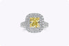 GIA Certified 2.02 Carats Fancy Yellow Diamond Double Halo Engagement Ring in Two Tone