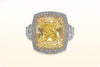 GIA Certified 8.77 Carat Cushion Cut Light Yellow Double Halo Diamond Pave Engagement Ring in Platinum