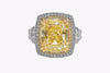 GIA Certified 8.77 Carats Cushion Cut Yellow Diamond Double Halo Engagement Ring in Platinum