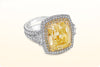 GIA Certified 8.77 Carat Cushion Cut Light Yellow Double Halo Diamond Pave Engagement Ring in Platinum