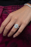 1.89 Carats Total Elongated Cushion Diamond Double Halo Engagement Ring in White Gold