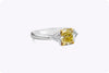 1.65 Carat Cushion Cut Yellow Diamond Three Stone Engagement Ring