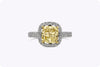 2.03 Carat Cushion Cut Yellow Diamond Halo Engagement Ring