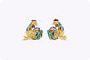 Diamond and  Rooster Enamel Yellow Gold Earrings