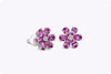 3.03 Carats Total Pear Shape Pink Sapphire and Diamond Flower Stud Earrings in Platinum