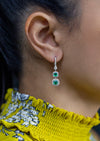 1.53 Carats Total Colombian Emerald Halo Dangle Earrings in Platinum