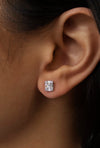 0.57 Carats Total Baguette and Round Cut Diamond Cluster Stud Earrings in White Gold