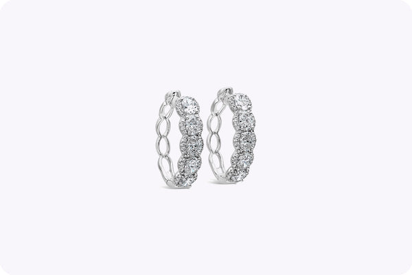 2.73 Total Carat Oval Cut Diamond Oval Shape Hoop Earrings