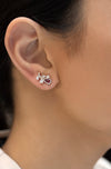 0.83 Carat Total Pear Shape Ruby & Diamond Flower Earrings in Rose Gold