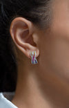 1.18 Carat Multi Color Round Sapphire and Diamond Crossed Fashion Earrings in White Gold