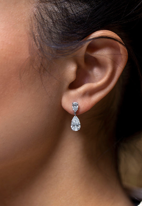 GIA Certified 3.20 Carat Pear Shape Diamond Drop Earrings in Platinum