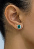 2.60 Carats Total Green Emerald and Diamond Halo Stud Earrings in Platinum