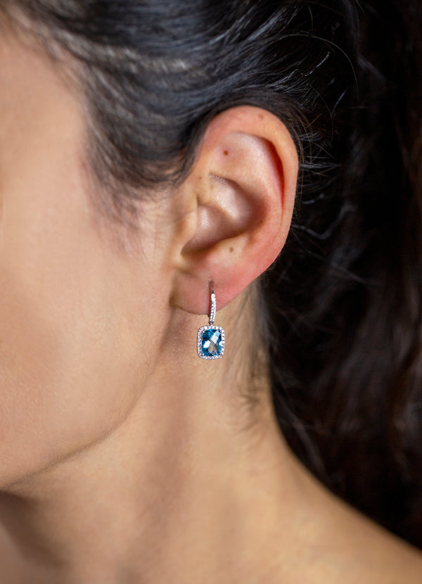 2.25 Carats Total Cushion Cut Aquamarine Dangle Earrings in White Gold