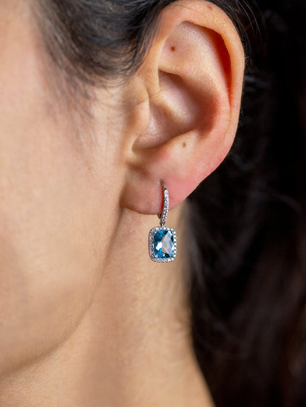 2.25 Carats Total Cushion Cut Aquamarine Dangle Earrings in White Gold
