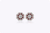 4.13 Carats Total Ruby and Diamonds Floral Motif Stub Earrings in White Gold