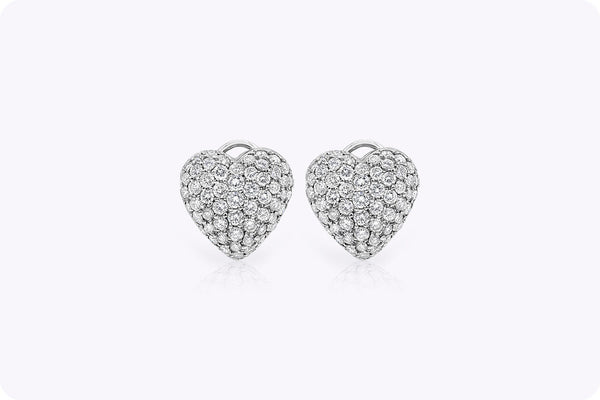 5.18 Carats Total Brilliant Round Micro-Pave Diamond Omega Clip Earrings in White Gold