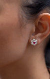 2.07 Carats Total Ruby and Diamond Flower Earrings in White Gold