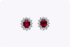 2.09 Carat Total Oval Cut Ruby Halo Stud Earrings with Diamonds in White Gold