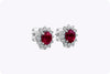 2.09 Carat Total Oval Cut Ruby Halo Stud Earrings with Diamonds in White Gold