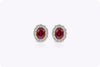 5.69 Carats Total Oval Cut Ruby Halo Clip-On Earrings with Diamonds in Yellow Gold