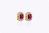 5.69 Carats Total Oval Cut Ruby Halo Clip-On Earrings with Diamonds in Yellow Gold
