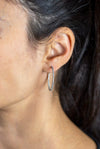 0.94 Carat Round Diamond Black Rhodium Hoop Earrings in Black Rhodium