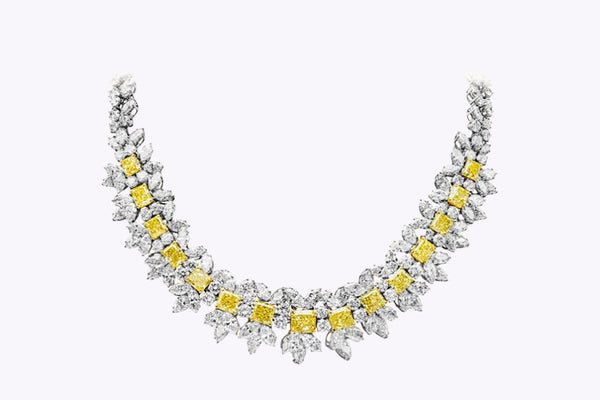 Roman Malakov 86.27 Carats Total Yellow & White Diamond Necklace in Yellow Gold & Platinum