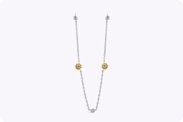 0.52 Carat Total Sun Bezel Diamonds By the Yard Necklace in Two-Tone Gold