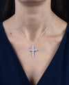 3.39 Carats Total Round Diamond Cross Pendant Necklace in White Gold
