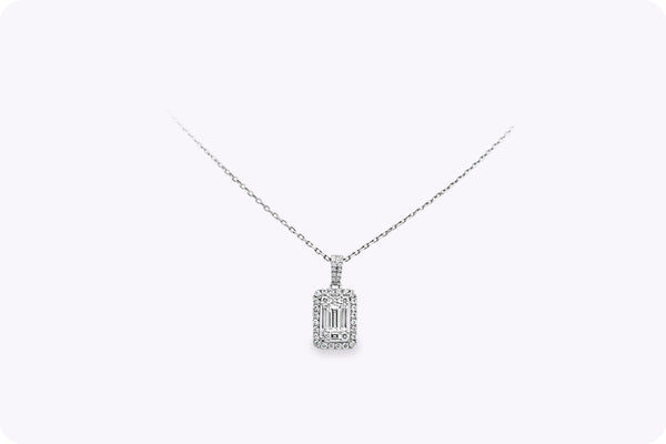 1.25 Carats Total Baguette & Round Cut Diamond Illusion Pendant Necklace in White Gold