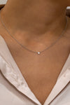 0.07 Carat Round Diamond Bezel Solitaire Pendant Necklace in White Gold