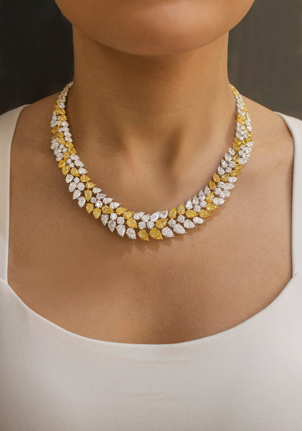 GIA Certified 79.50 Carats Total Mixed-Cut Yellow & White Diamond Necklace in Yellow Gold & Platinum