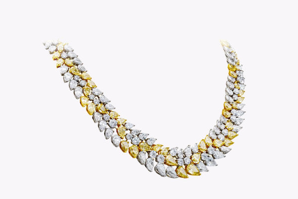 GIA Certified 79.50 Carats Total Mixed-Cut Yellow & White Diamond Necklace in Yellow Gold & Platinum