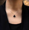 3.60 Carats Cushion Onyx & Briolette Diamond Pendant Drop Necklace in White Gold